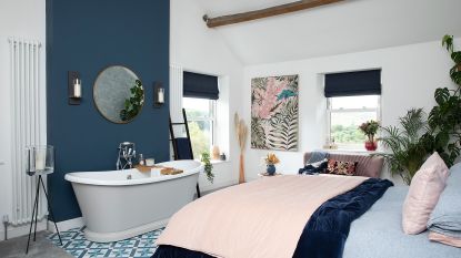 Emma and Martin Coulthurst transformed a bedroom and bathroom into a master suite with statement bath